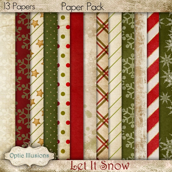 Let It Snow - Digital Scrapbooking Paper - Christmas Papers - 13 Papers  -  Sized 8.5 x 11 Inches  -  INSTANT DOWNLOAD -2.75