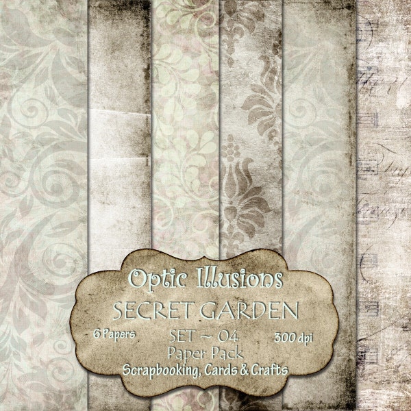 Secret Garden  - Set 04 - Digital Scrapbooking Papers - Paper Pack - 12 x 12 inch by Optic Illusions - INSTANT DOWNLOAD -