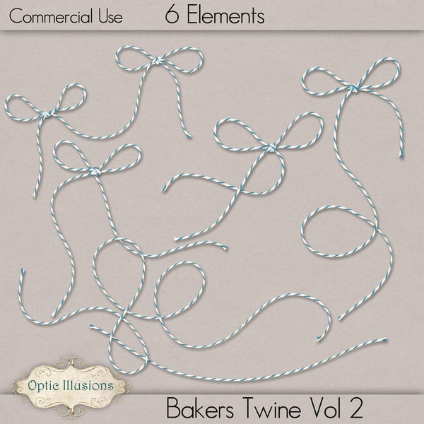 Bakers Twine Bows - Vol 2 - Clip Art - 6 Original Bows and Ties  - Commercial Use - INSTANT DOWNLOAD -3.50