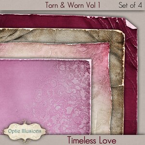 TIMELESS LOVE - Torn and Worn Vol 1 - Digital Scrapbooking Papers - Digitaal Papierpakket - Set 01 - 4 Beautiful Papers -2.50