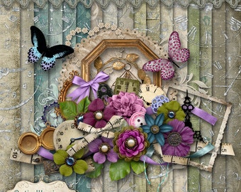 The Measure of Time - Digital Scrapbooking Kit - 17 Papers Over 50 Elements - 4.75