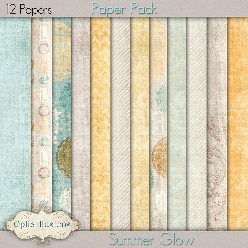 SUMMER GLOW Digital Scrapbooking Kit 12 Papers Over 50 Elements 5.00 image 2