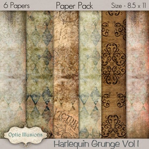 Harlequin Grunge - Carta da scrapbooking digitale - taglia 8,5 X11 - DOWNLOAD ISTANTANEO -2,50