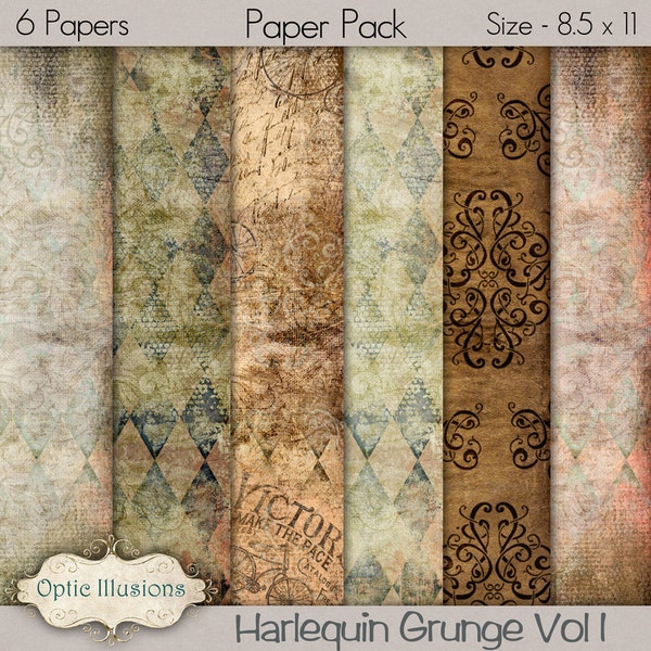 Harlequin Grunge - Digital Scrapbooking Paper -   8.5 X11 Size -  INSTANT DOWNLOAD -2.50