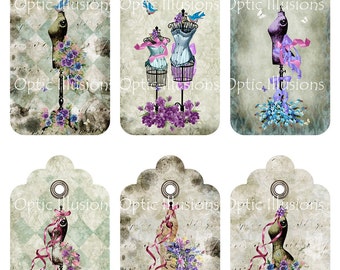 INSTANT DOWNLOAD - French Dress Form Gift Tags - Great for Gifts, Scapbooking, Cards and Merchendise -2.50