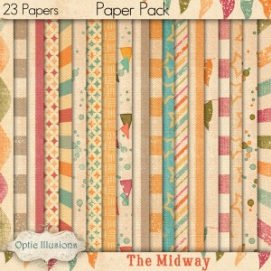 The Midway - Digital Scrapbooking Paper - 23 Brightly Designed Papers - 8.5 x 11 - INSTANT DOWNLOAD -3.50
