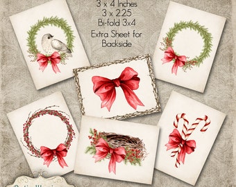 Printable - Christmas Gift Tags - Wreaths, Birds Nest, Twig & Berry Wreath, Watercolor - Three Sizes - INSTANT DOWNLOAD - 4.00