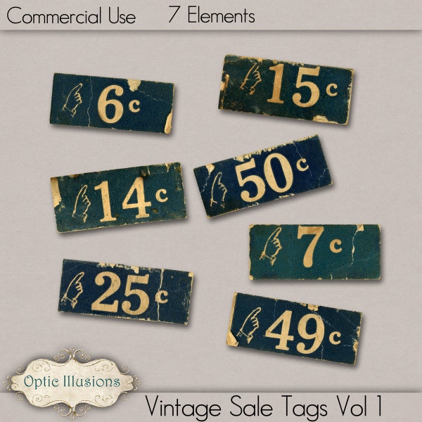 Vintage Grungy Sale Tags Vol 1 - Clip Art - 7 Vintage Sale Tags  - Commercial Use -  INSTANT DOWNLOAD -3.50