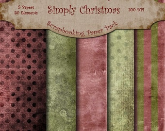 Digital Scrapbooking Papers - Simply Christmas - Digital Paper Pack - 12 x 12 inch - INSTANT DOWNLOAD -2.00