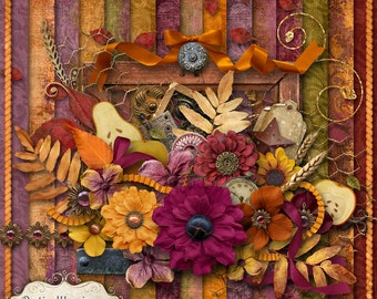 HARVEST GOLD - Digital Scrapbooking Kit - 15 Papers and 50 Plus Elements - Great Fall Kit -4.75