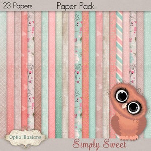 Digital Scrapbooking Papers - Simply Sweet - 23 Designed Papers - Card Stock - Craft Papers - 12 x 12 Inches - INSTANT DOWNLOAD - 3.00