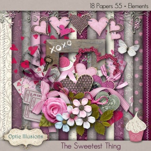 THE SWEETEST THING - Digital Scrapbooking Kit - 18 Pprs and 55 Plus Elmnts - -4.50