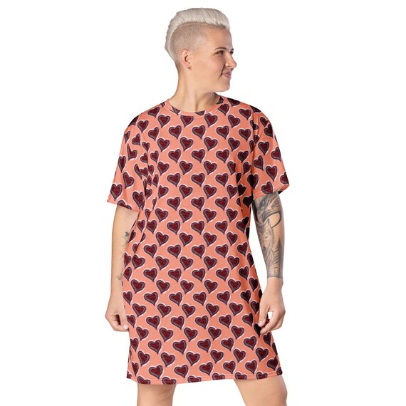 love oversized shirt dress Pink Heart T Shirt Dress – Minimal Oversized Love Dress, Everyday Self Love  Outfit