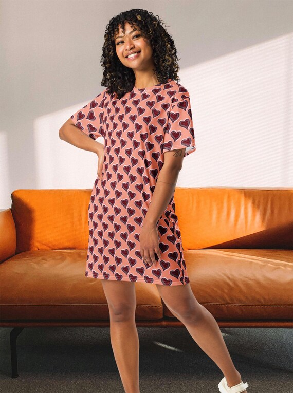 love oversized shirt dress Pink Heart T Shirt Dress – Minimal Oversized Love Dress, Everyday Self Love  Outfit