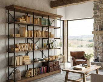 Boulangerie XL 213 cm Bücherregal aus Holz und Eisen im Industriestil
