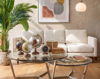 Tavolini da salotto rotondi moderni in acciaio e vetro Vanderbilt Avenue set di 2