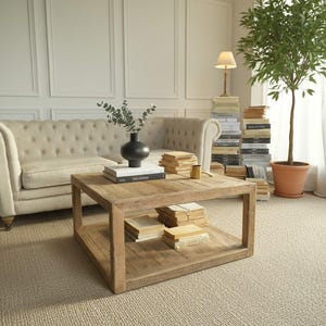 Materia 80 cm quadratischer Holztisch mit 1 Ablagefläche