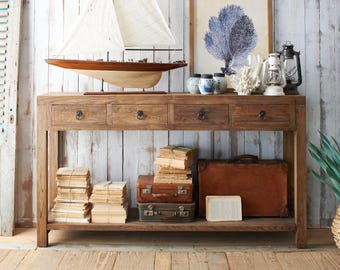 Consola Grenier de madera maciza de 160 cm con 4 cajones