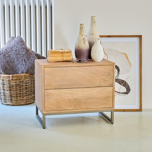 Skyline 60cm 2-drawer wood and iron bedside table