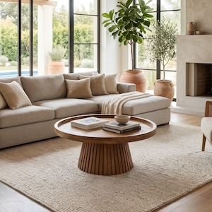 Klassieke houten salontafel van 87 cm, modern en rond.