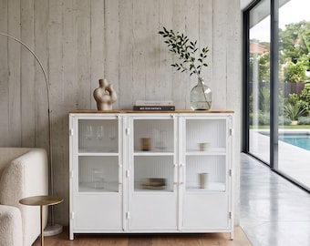 Antibes dressoir van 121 cm met ijzeren en glazen panelen