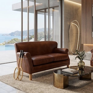 Sofá de dos plazas de cuero vintage Cambridge