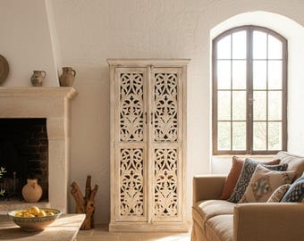 Jodhpur Kleiderschrank aus massivem Mangoholz, 95 cm, geschnitzt