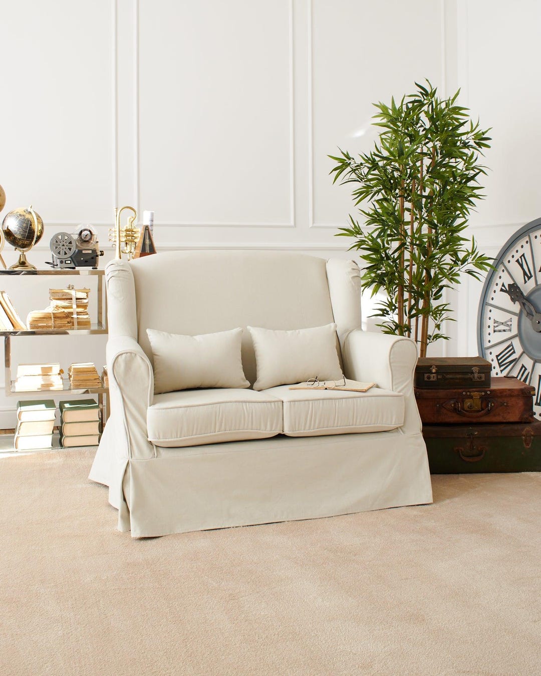 Divano posti in tessuto di cotone sfoderabile Ecru 130 cm