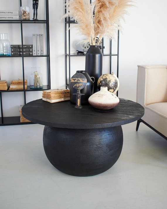 Großer, moderner runder Couchtisch in dunkler, unedler Optik (90 cm Durchmesser)