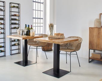 70cm vierkante bistrotafel van hout en ijzer