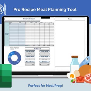 Meal Prep & Recipe Cost Calculator - Excel Spreadsheet to Track Costs, Calories, Protein, Fat, and Carbs - Perfect for Meal Planning, Blue