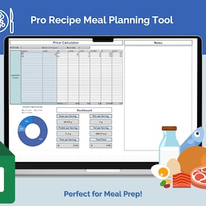Calculadora de custos de preparação de refeições e receitas - Planilha do Google para rastrear custos, calorias, proteínas, gorduras e carboidratos - Perfeito para planejamento de refeições, Azul