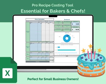 Calculadora de costes de recetas, plantilla de hoja de cálculo de Google para panaderos y chefs