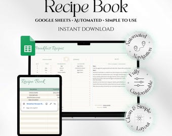 2026 Cookbook Template & Recipe Book for Google Sheets | Digital Family Recipe Planner