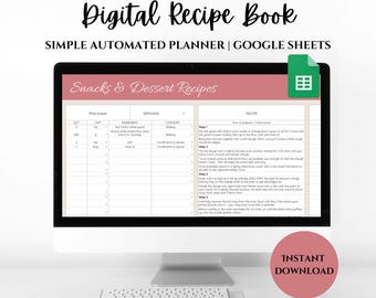 2026 Recipe Book Google Sheets Cookbook Digital Recipe Template Planner Automated Family Household Food Meal Prep Organizer List Spreadsheet