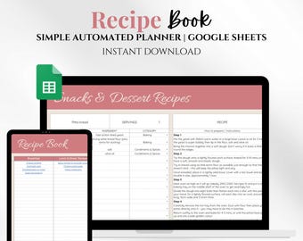 2026 Recipe Book Google Sheets Cookbook Digital Recipe Template Planner Automated Family Household Food Meal Prep Organizer List Spreadsheet