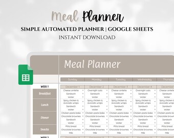 Google Sheets Meal Planner, Recipe Book, Grocery List (Digital Download)