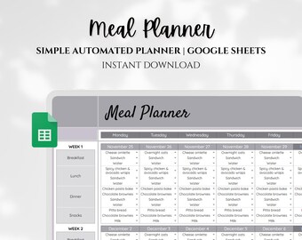 Google Sheets Meal Planner: Automated Recipe Book & Grocery List (Digital Download)