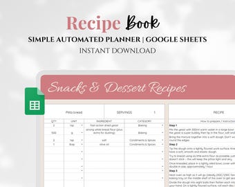 2026 Recipe Book Google Sheets Cookbook Digital Recipe Template Planner Automated Family Household Food Meal Prep Organizer List Spreadsheet