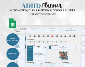 2026 ADHD Planner Digital Daily Weekly Adult Planner Goal Setting Organizer Workbook Worksheets Time Management ADHD Journal Resources