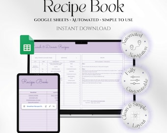 2026 Digital Family Recipe Book Planner, Digital Cookbook Journal & Hyperlinked Recipe Binder for Google Sheets