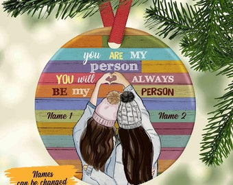 Friends Sisters 2 Green Red hat Ornament Can be Personalized 