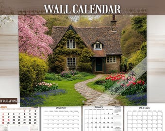 Cottages 2026 Wall Calendar: Countryside Monthly Grid Variations