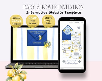 Little Lemon Baby Shower Website Invitation Template with RSVP Editable Canva Invite