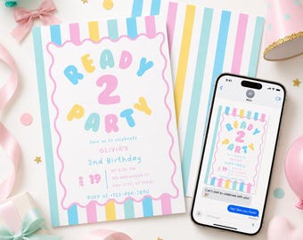 Pink Ready Two Party Birthday Invitation Template Editable Canva 2nd Birthday Invite