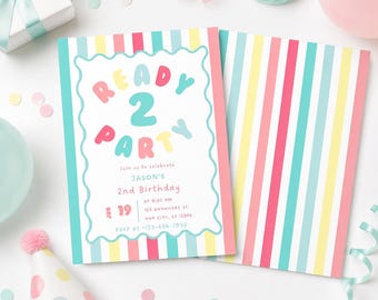 Ready Two Party Birthday Invitation Template Editable Canva 2nd Birthday Invite