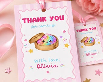 Shiny Dumpling Thank You Tag Girl Birthday Favor Tag Canva Template