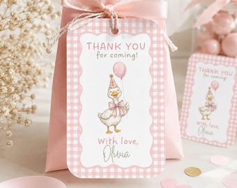 One Silly Goose Thank You Tag Girl 1st Favor Tag Canva Template