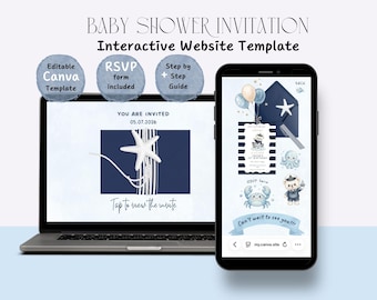 Little Sailor Birthday Invitation Website Template with RSVP Nautical First Birthday Canva Invite