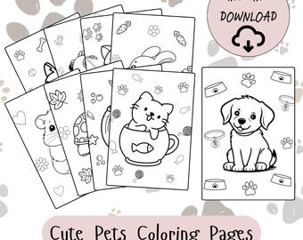 Cute Pets Coloring Pages, Bold and Easy (PDF Download)